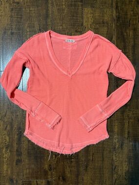 We The Free Coral Pink V-Neck Thermal Top